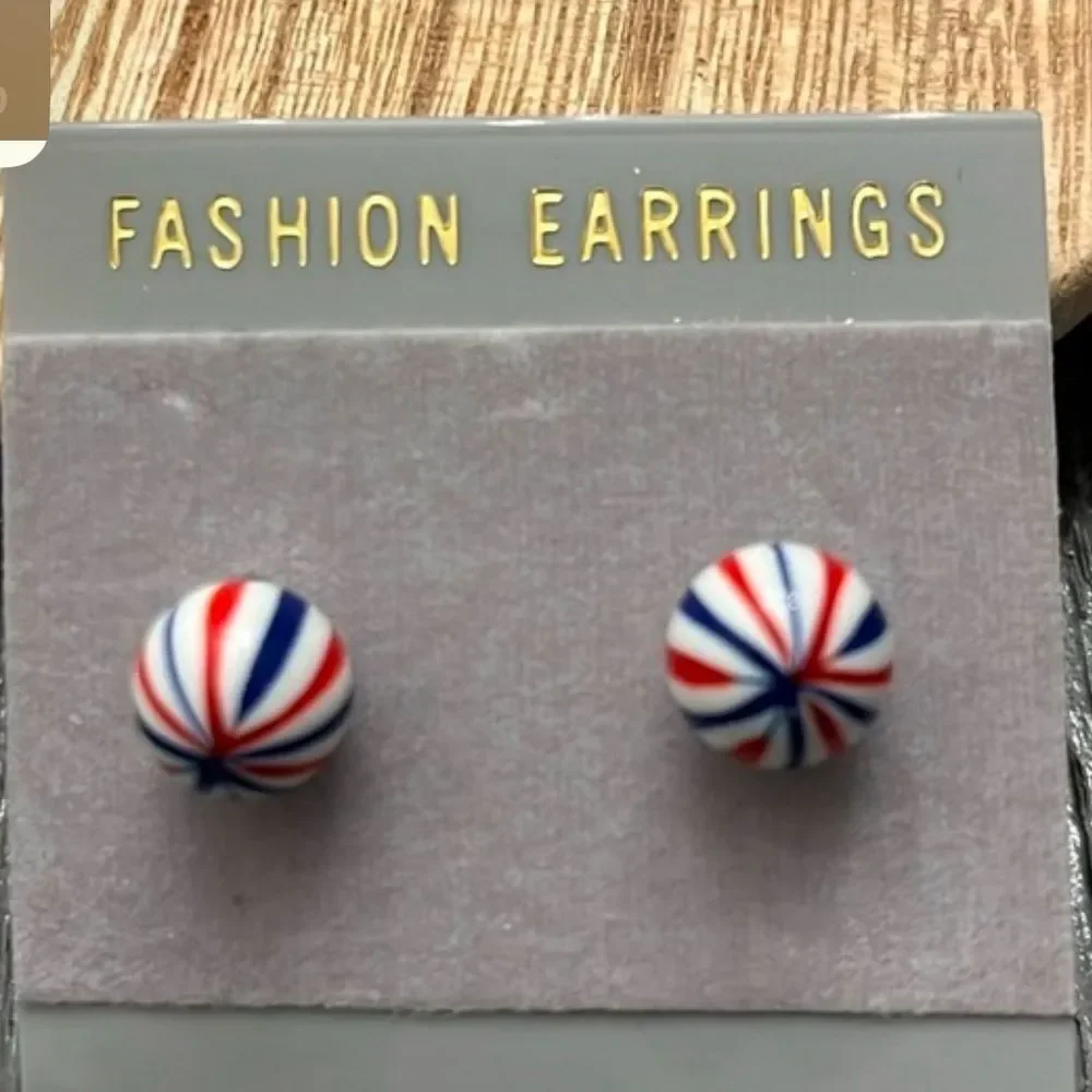 NWT Fashion Earrings‎ Patriotic Ball Stud Earrings - Red, White, and Blue Flag